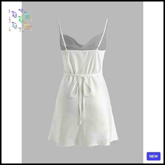 Satin Cowl Neck Cami Mini Dress Elegant Wedding Guest Cocktail - Picture 6 of 8